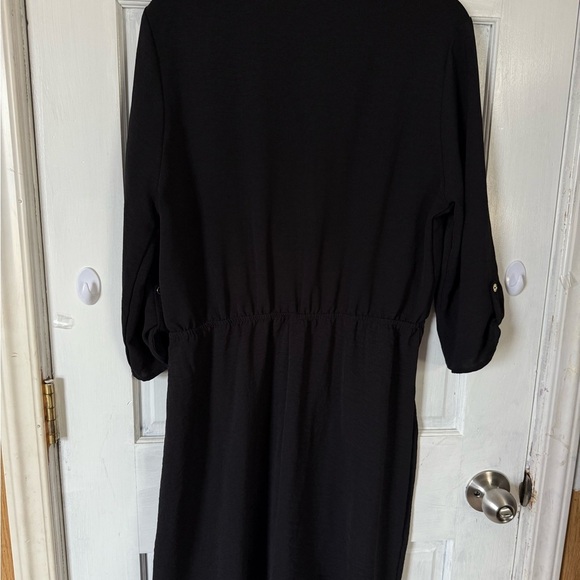 Black Notched Collar Long Sleeve Shirt Dress - Picture 4 of 4